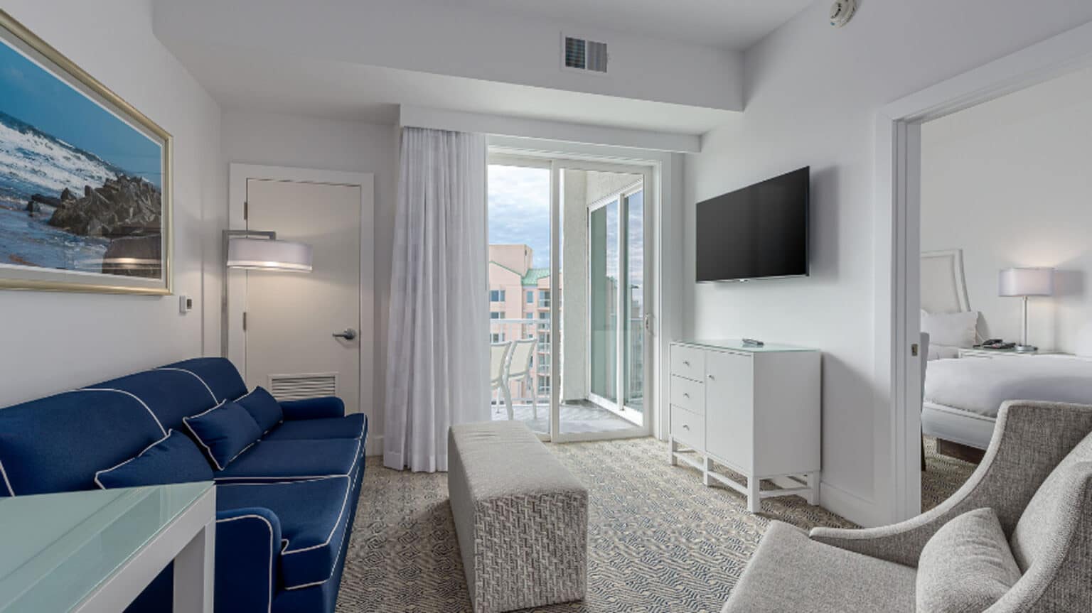 ICONA Diamond Beach Top Floor Double Suite living area and doors to balcony