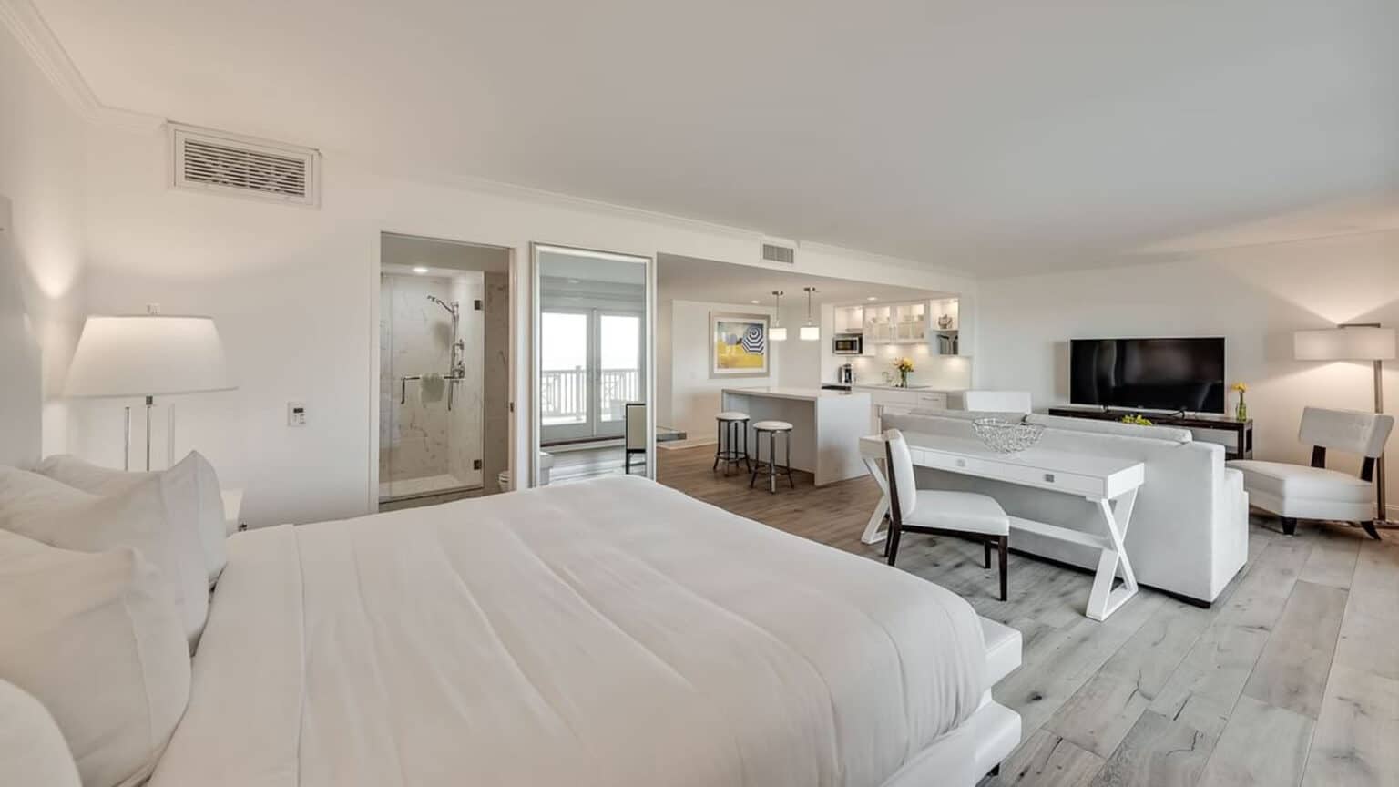 Sleeping area in the Oceanfront luxury king studio