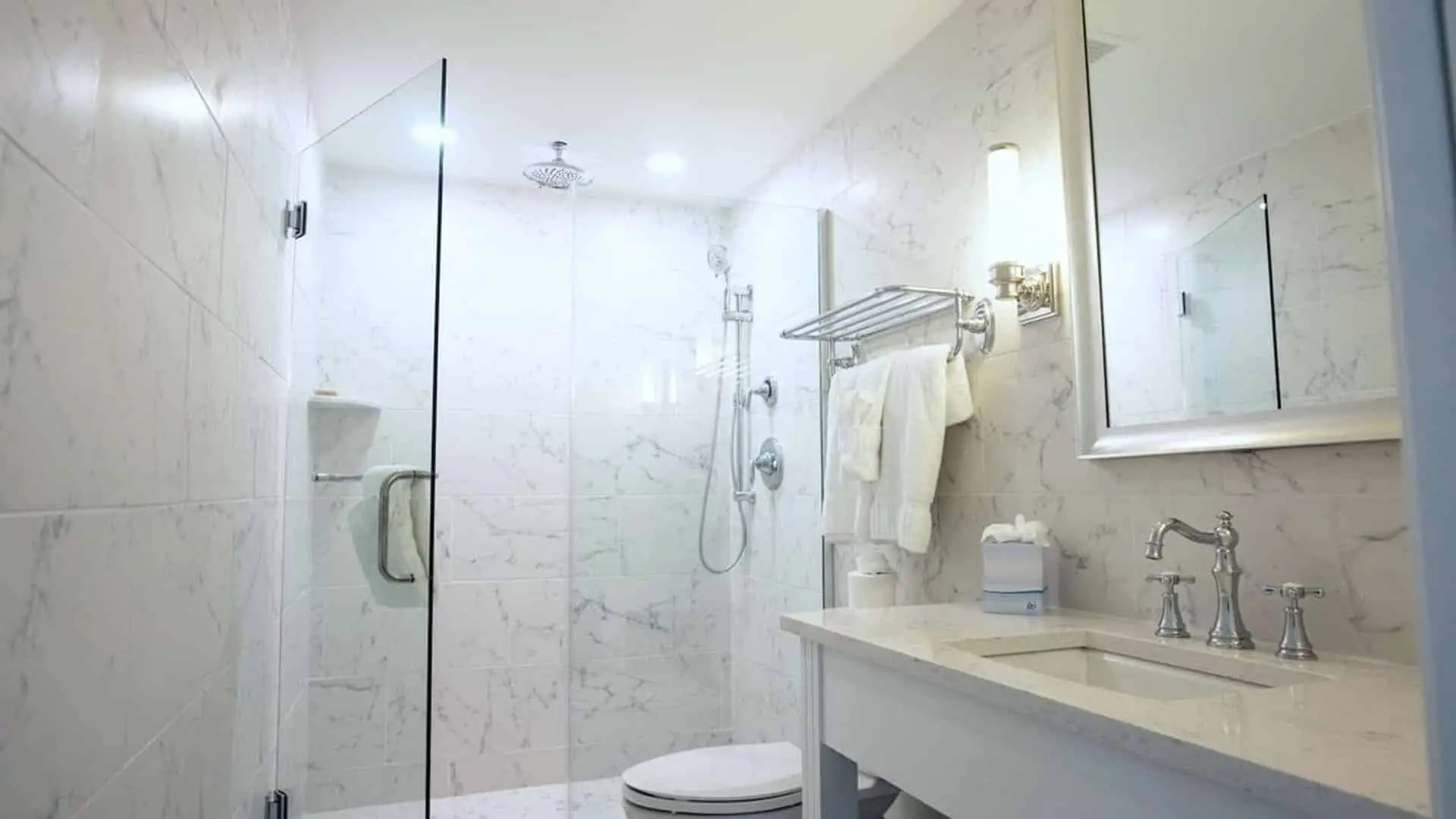 Premium queen studio hotel room bathroom shower