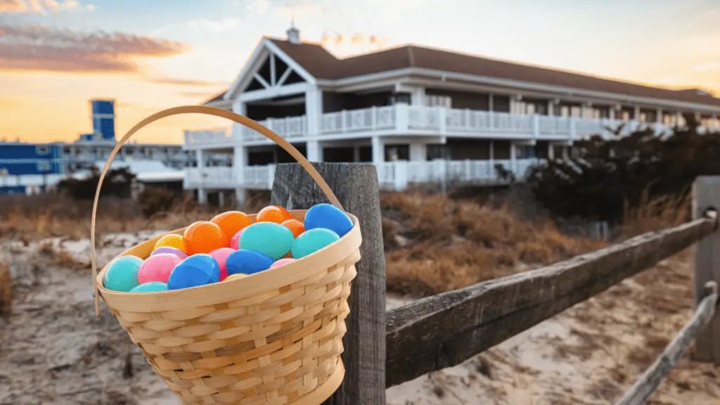 Basket of easter eggs in front of ICONA Avalon