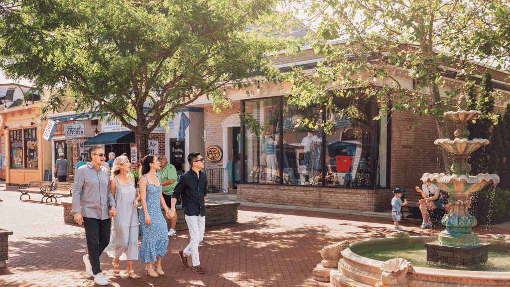 Friends walking through shops in Cape May