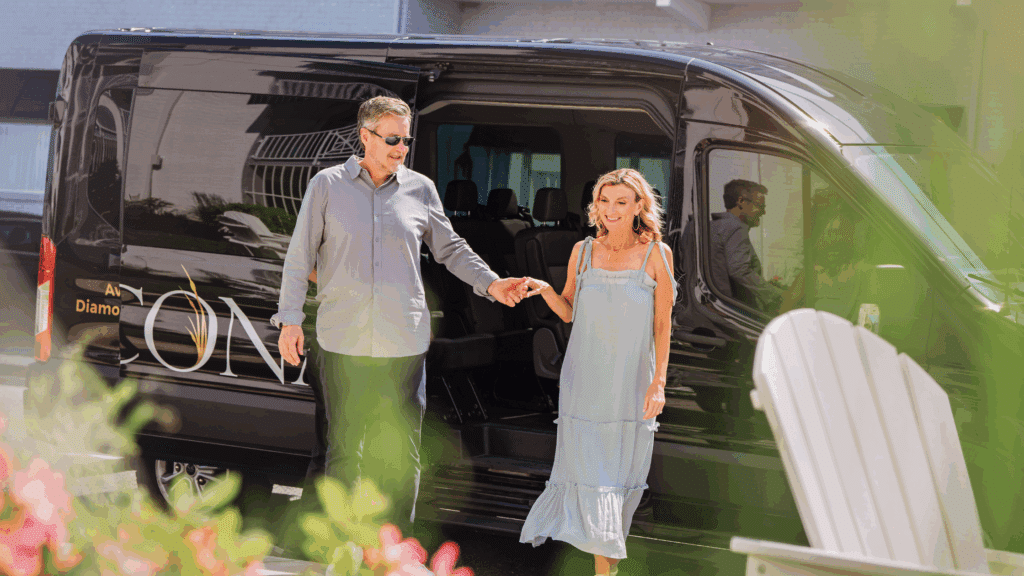 Couple getting on the shuttle at ICONA Cape May.