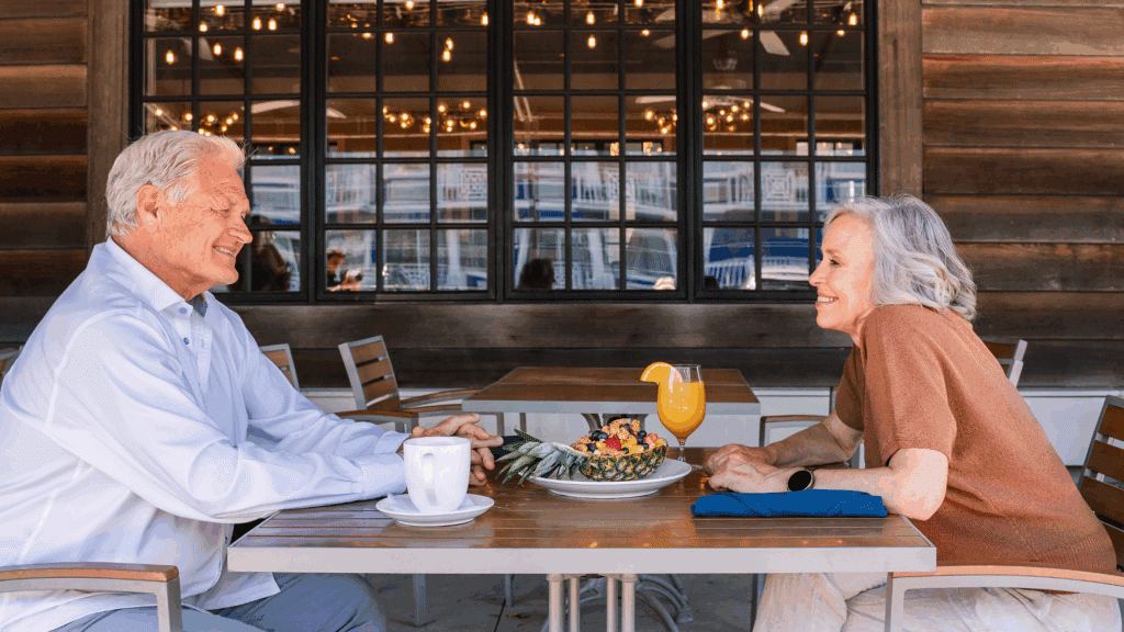 Couple dining outdoors at Avalon Brew Pub