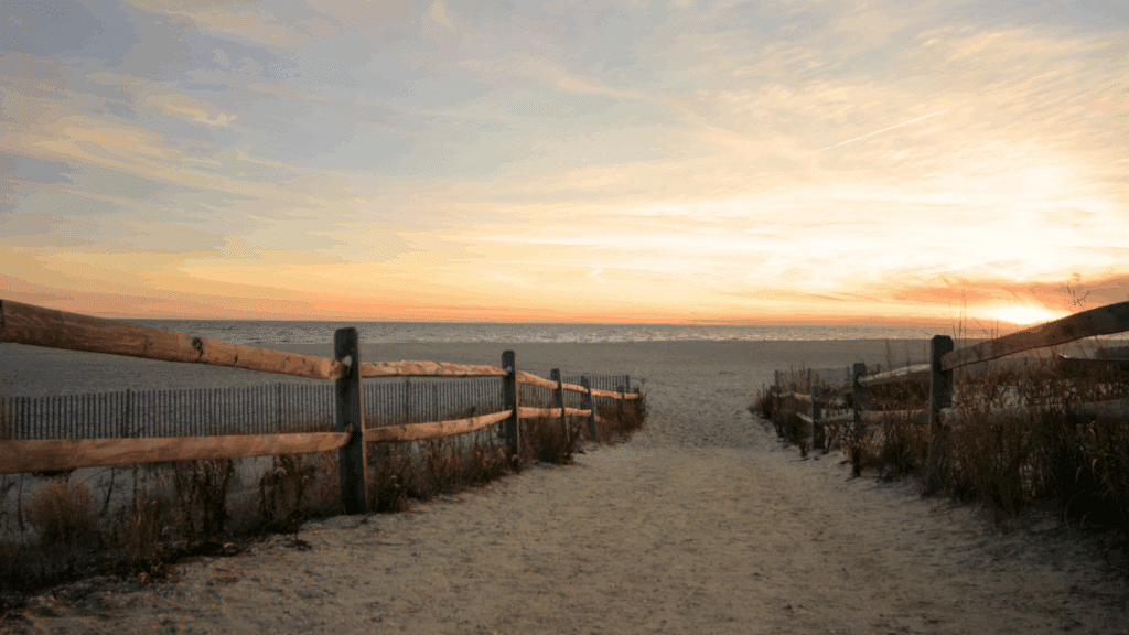 Beach in New Jersey during a sunrise in fall