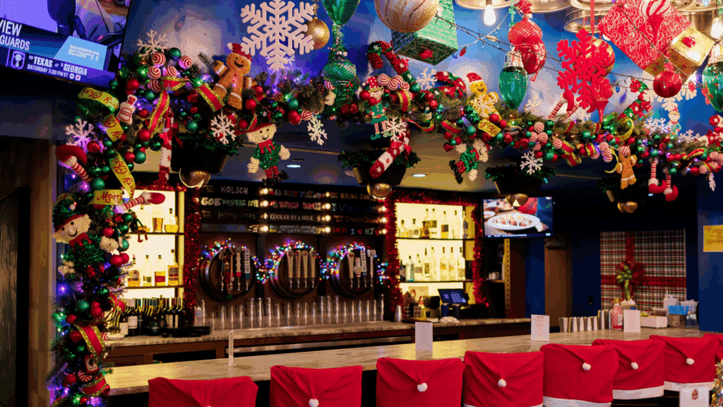 Decorated bar at the Avalon Brew Pub Christmas takeover