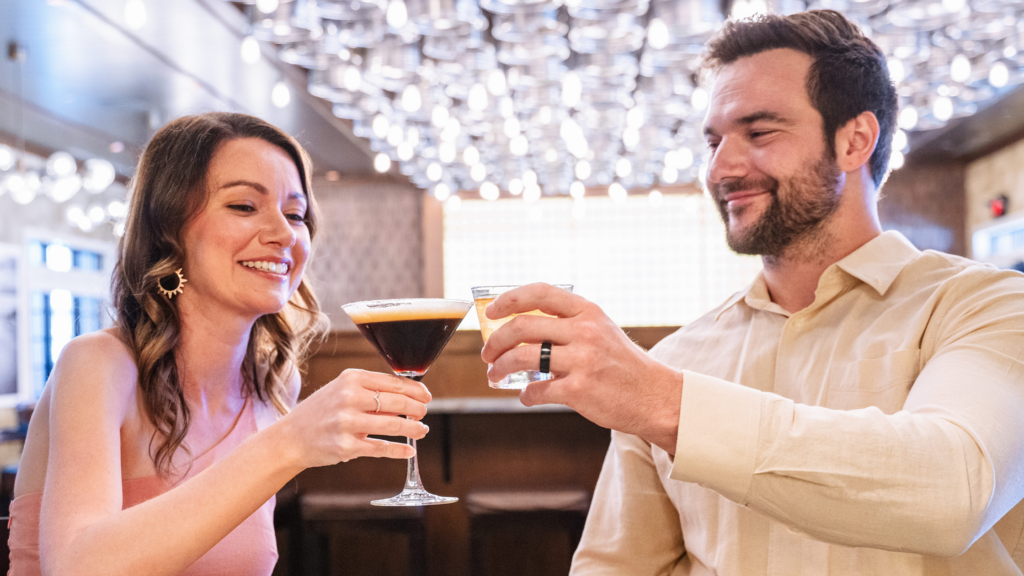 Couple enjoying a nightcap at Avalon Brew Pub